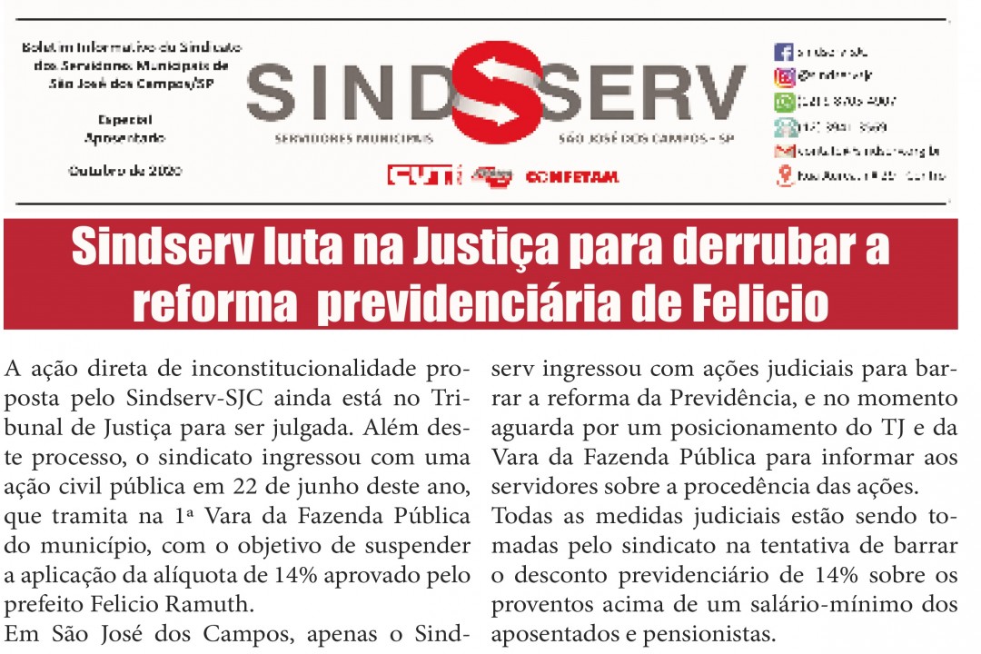 Aposentados: Sindserv luta na Justiça para derrubar Reforma de Felicio